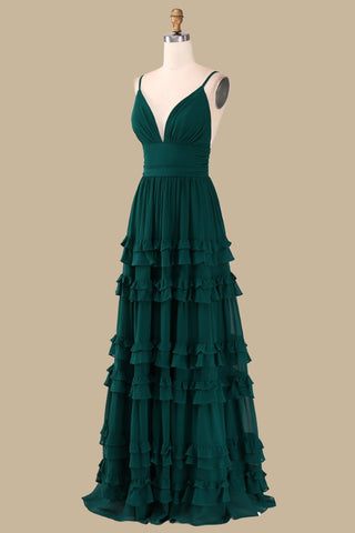 Emerald Cross-Back Tiered Maxi Dress