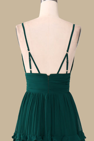 Back of Emerald Cross-Back Tiered Maxi Dress