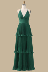 Emerald Cross-Back Tiered Maxi Dress