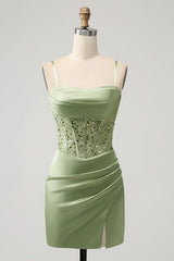 Corset Sequin Mini Homecoming Dress in Sage Green