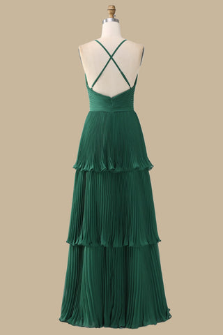 The back of Emerald Cross-Back Tiered Maxi Dress