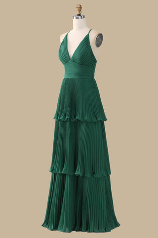 Emerald Cross-Back Tiered Maxi Dress