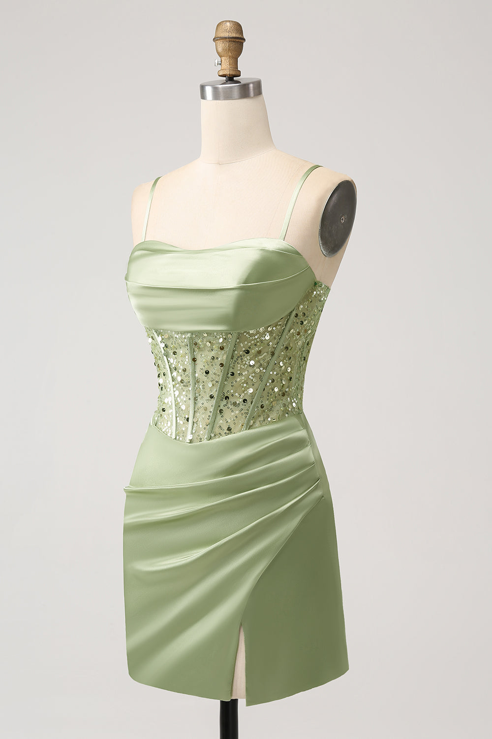 Corset Sequin Mini Homecoming Dress in Sage Green