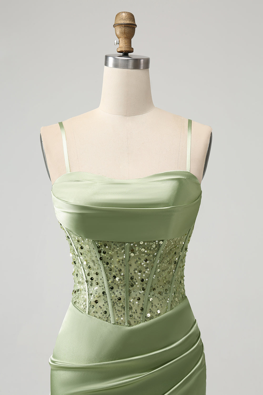 top of Corset Sequin Mini Homecoming Dress in Sage Green