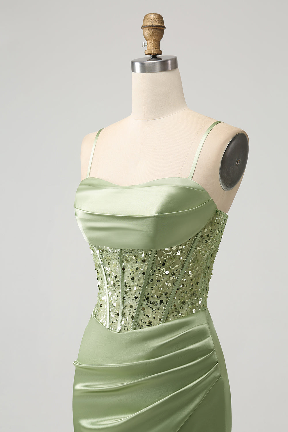 Corset Sequin Mini Homecoming Dress in Sage Green