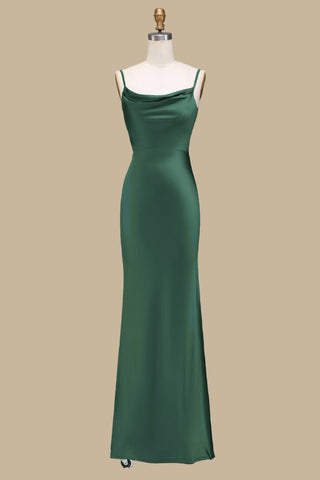 Cowl Neck Spaghetti Strap Maxi Dress in Emerald 