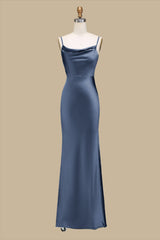 Cowl Neck Spaghetti Strap Maxi Dress in navy 