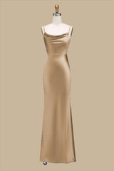 Cowl Neck Spaghetti Strap Maxi Dress in Gold