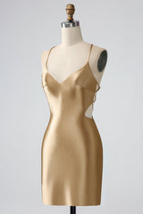 Gold V-Neck Twist-Back Short Homecoming Dress