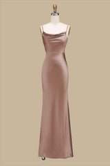 Cowl Neck Spaghetti Strap Maxi Dress in warm blush