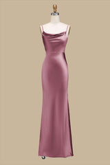 Cowl Neck Spaghetti Strap Maxi Dress in magenta