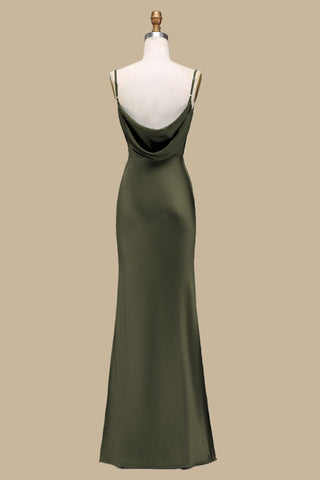 Cowl Neck Spaghetti Strap Maxi Dress in hunter green