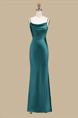 Cowl Neck Spaghetti Strap Maxi Dress in turquoise