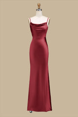 Cowl Neck Spaghetti Strap Maxi Dress in red