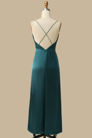 Turquoise Surplice Cross-Back Midi Dress