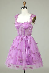 Magenta Butterfly Lace Corset A-Line Homecoming Dress