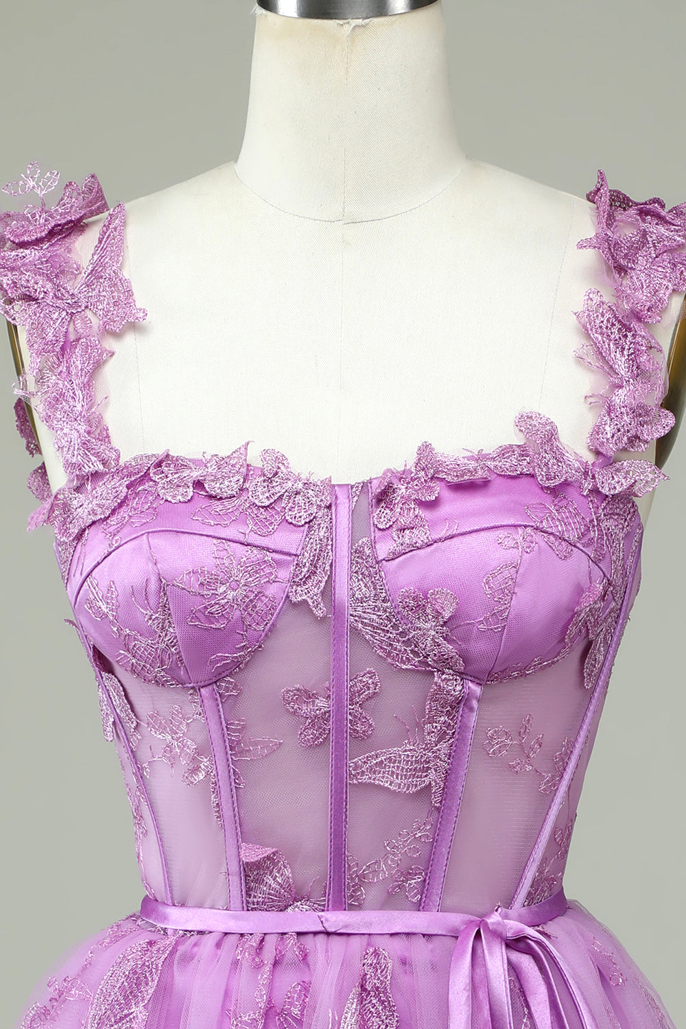 Magenta Butterfly Lace Corset A-Line Homecoming Dress