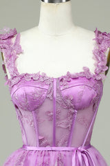 Magenta Butterfly Lace Corset A-Line Homecoming Dress