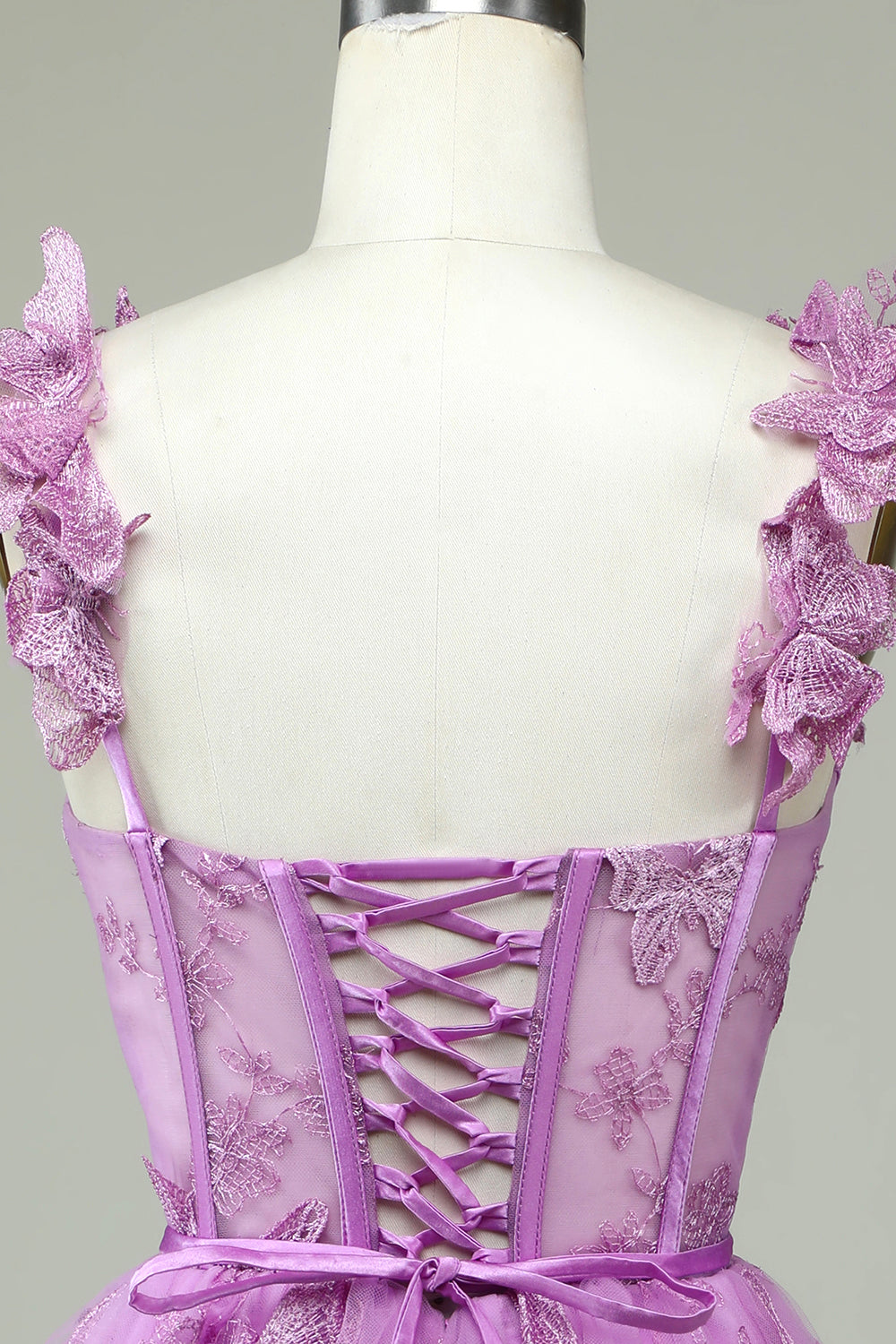 Magenta Butterfly Lace Corset A-Line Homecoming Dress