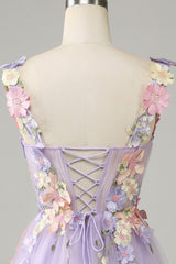 3D Floral Sweetheart Lace-Up Homecoming Dress in Lavender