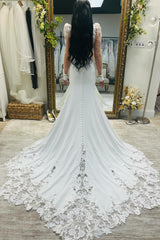 back of Mermaid White Strapless Wedding Dress with Detachable Sleeves