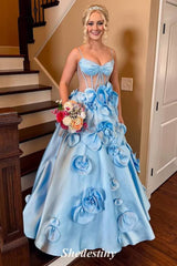 Spaghetti Straps 3D Flower Sheer Corset A-Line Prom Dress