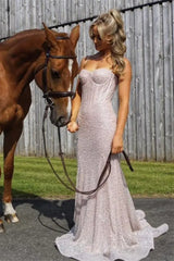 Light Blue Sequin Sweetheart Mermaid Long Prom Dress