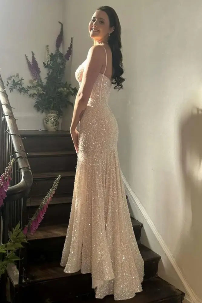 Light Blue Sequin Sweetheart Mermaid Long Prom Dress