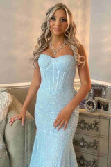 Sequin Sweetheart Mermaid Light Blue Long Prom Dress