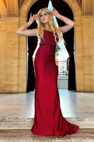 Red Lace Backless Mermaid Long Prom Dress