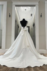 Princess A-Line V-Neck Ivory Wedding Dress with V-Back