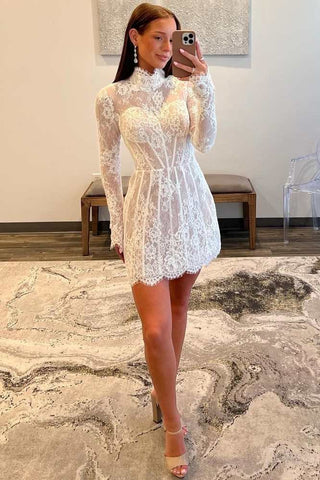 Applique Corset A-Line Lace Short Homecoming Dress with Long Sleeves