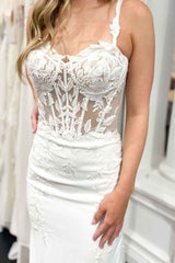 White Sweetheart Mermaid Court Train Lace Wedding Dress With Appliques