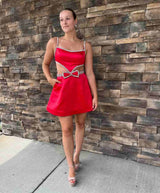 A-Line Side Cutout Homecoming Dress with Rhinestone