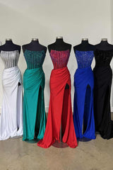 Sparkle Diamond Strapless Satin Formal Dress with Slit