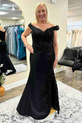 Sequins Off-Shoulder Trumpet Black Mother of the Bride Dress