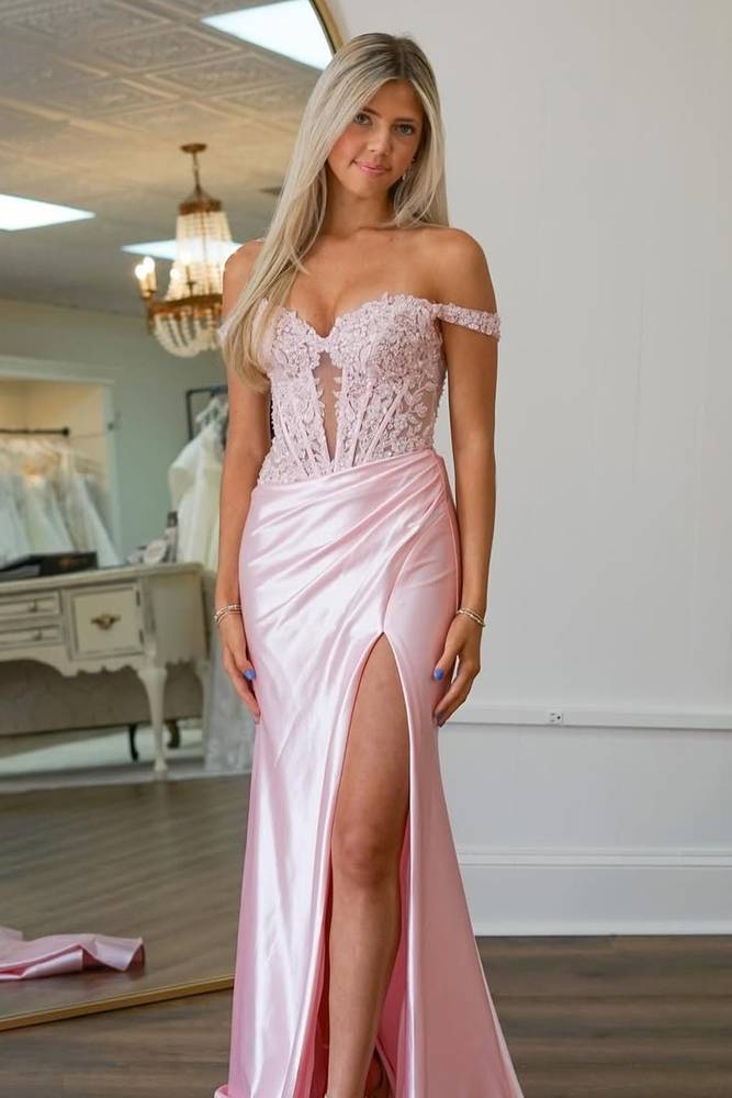 Off the Shoudler Mermaid Pink Prom Dress with Keyhole
