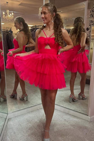 Keyhole A-Line Homecoming Dress with Ruffle