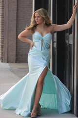 Royal Blue Beaded Keyhole Mermaid Long Prom Dress with Slit