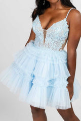 Royal Blue Applique A-Line Ruffle Homecoming Dress