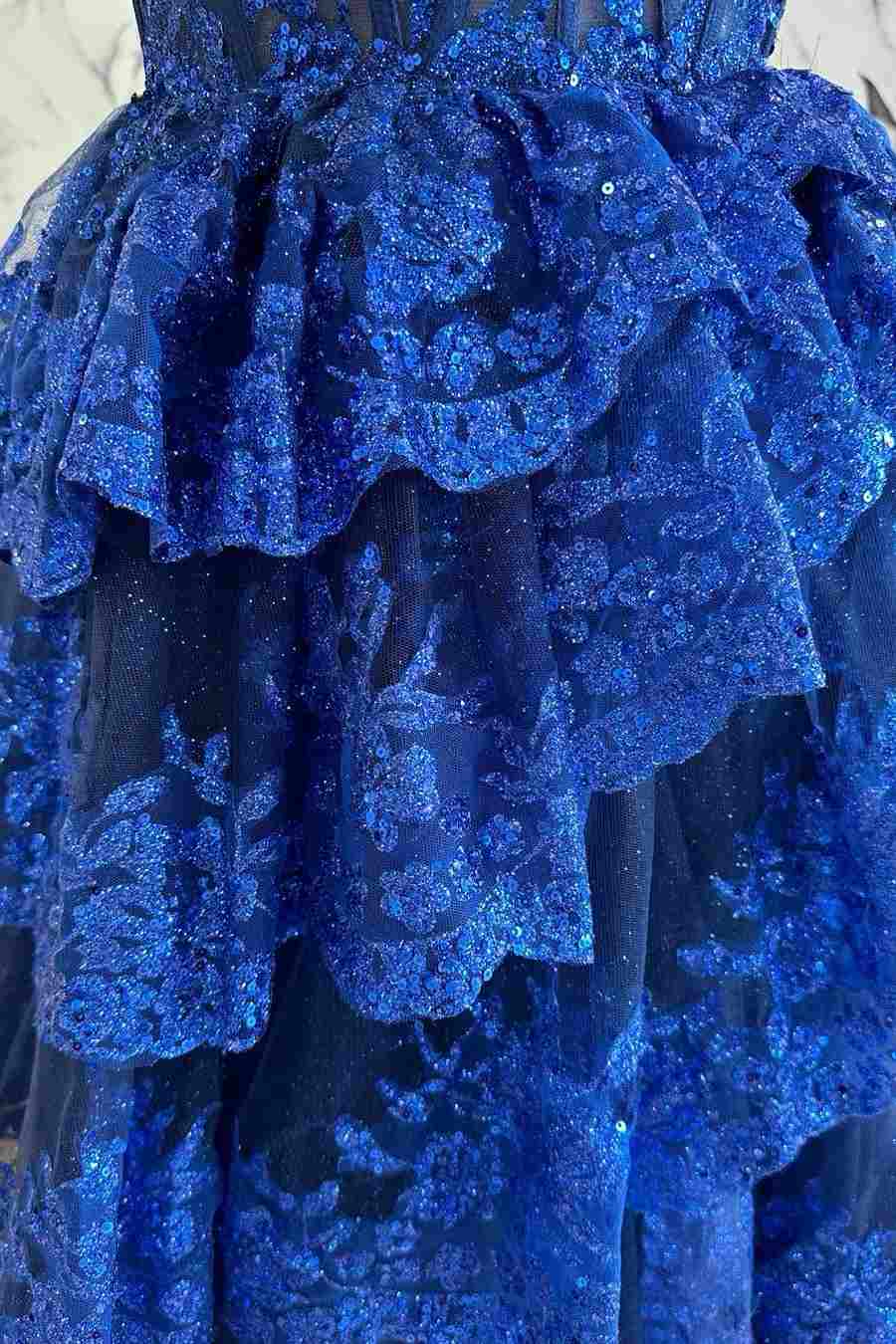 A-Line Tiered Ruffles Sleeveless Sparkly Halter Sequin Prom Dress