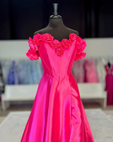 Fuchsia Off the Shoulder Corset Bodice A-Line Prom Dress