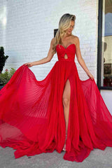 Keyhole Sweetheart Neck Prom Dresses with Slit Strapless