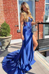 Royal Blue Beaded Keyhole Mermaid Long Prom Dress with Slit