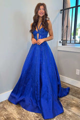 Royal Blue Rhinestone Sweetheart A-Line Prom Dress with Keyhole