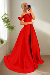 Red Off the Shoulder Corset Bodice A-Line Prom Dress