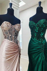 Rhinestone Cut Glass Mirror Corset Long Evening Dress with Slit