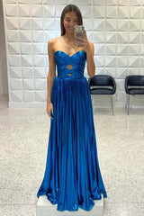 Jade Strapless Pleated Metallic Maxi Dress with Keyhole