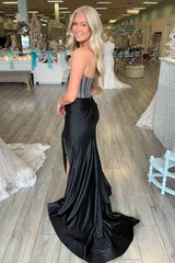 Shining Rhinestone Strapless Mermaid Slit Prom Dress