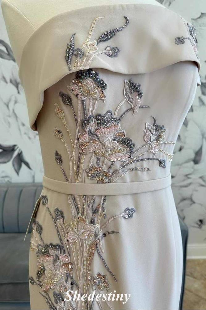 Champagne One Shoulder Sheath Mother of the Bride Dress with Applique
